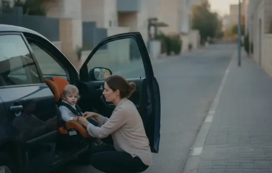 אם מהדקת את רתמת מושב הבטיחות של פעוט ברכב חונה ברחוב מגורים ישראלי