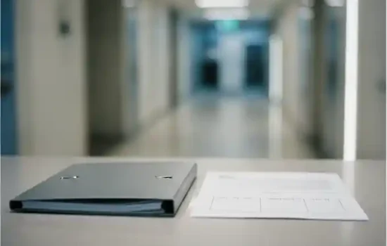 תיקייה ומסמך ריק על דלפק במוסד ציבורי
