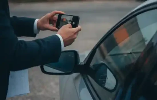אדם מתעד בטלפון פרט ברכב לאחר אירוע נזיקין