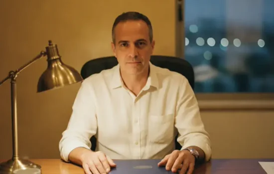 מעסיק יושב לשולחן במשרד בשעת ערב ובוחן את חובות הדיווח שלו על העסקת עובדים זרים