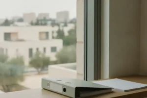קלסר סגור על מדף במשרד רואה חשבון