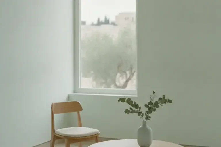כיסא קטן ריק מול שולחן נמוך בחדר מפגשים