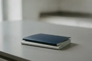 שני פנקסי דרכון סגורים זה על זה על דלפק