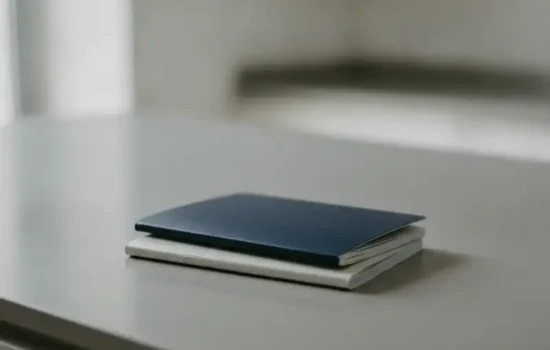 שני פנקסי דרכון סגורים זה על זה על דלפק