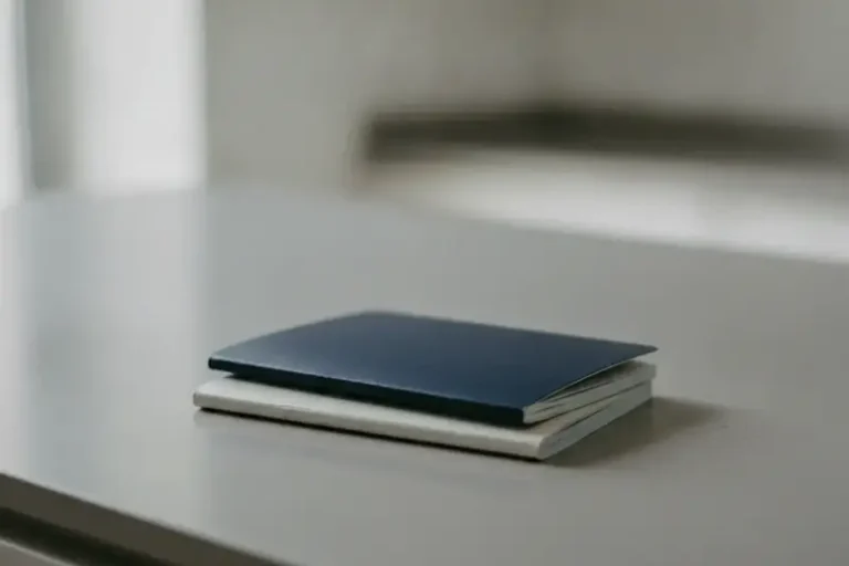 שני פנקסי דרכון סגורים זה על זה על דלפק