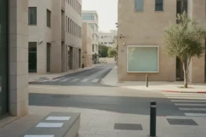 צומת עירוני שקט בשעת אחר צהריים ללא כלי רכב