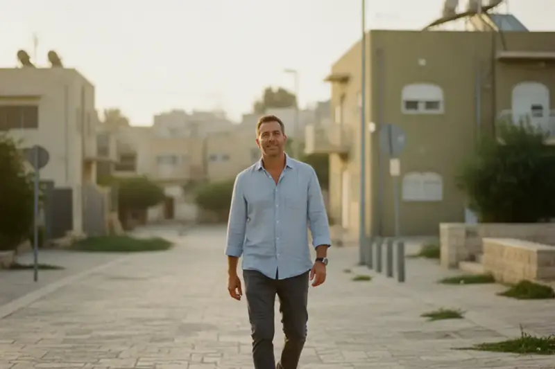 גבר הולך ברחוב עירוני בשעת בוקר בדרכו לשיקום אחרי הידרדרות תפקודית שנלוותה לפגיעה נפשית מוכרת