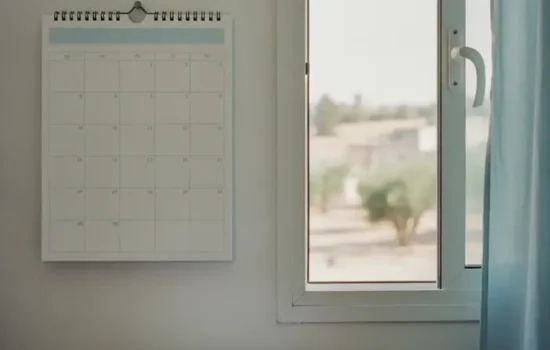 לוח שנה קיר ריק לחלוטין ליד חלון