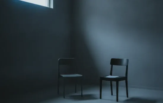 שני כיסאות מרוחקים זה מזה בחדר עמום