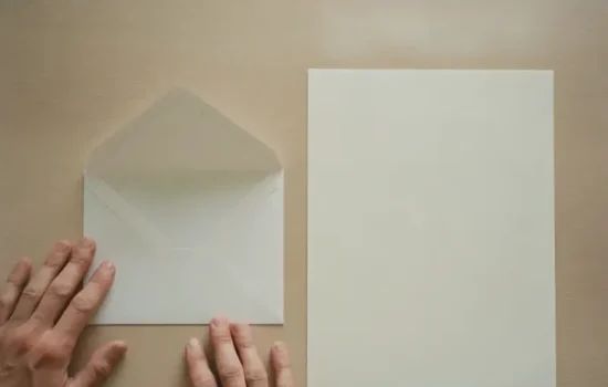 מעטפה פתוחה ודף ריק על שולחן מטבח בהיר