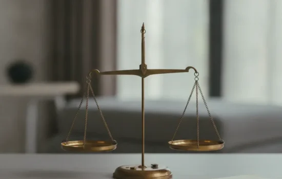 מאזני כפות עתיקים מעופרת פליז עם שתי כפות ריקות ומאוזנות