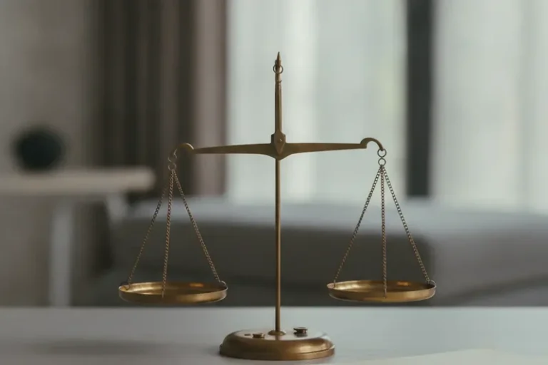 מאזני כפות עתיקים מעופרת פליז עם שתי כפות ריקות ומאוזנות