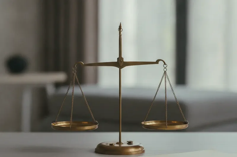 מאזני כפות עתיקים מעופרת פליז עם שתי כפות ריקות ומאוזנות