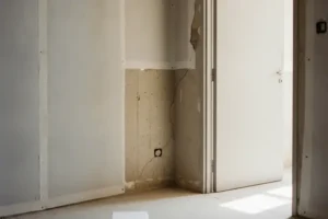 פינת קיר עם נזק קל וכיסוי ניילון