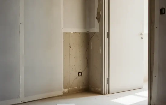 פינת קיר עם נזק קל וכיסוי ניילון