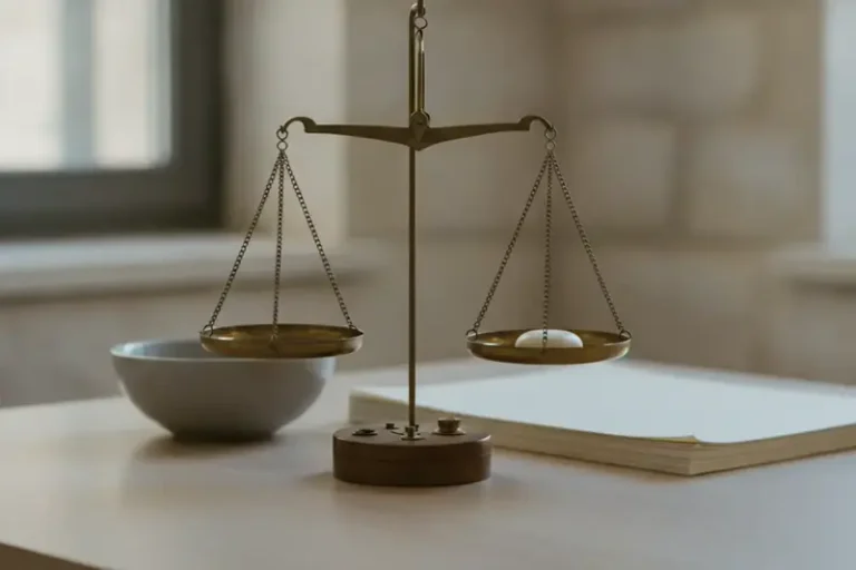מאזני כפות פליז עם כף אחת נמוכה מהשנייה
