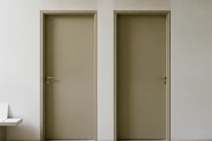 שתי דלתות סגורות זו לצד זו במסדרון מוסדי