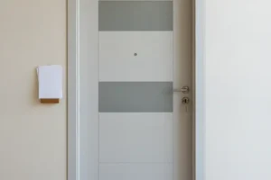 דלת דירה סגורה עם מפתח בתוך המנעול